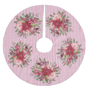 Cranberry Floral Ticking Strip Poinsettia Blumenge Polyester Weihnachtsbaumdecke