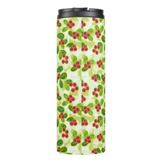 Cranberry Fruchtmuster und Monogramm, grün Thermosbecher (Rückseite)
