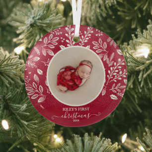 Cranberry für das erste Weihnachtsfest des Babys Ornament Aus Glas