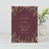 Cranberry Gold Leaf Hochzeit Einladung (Stehend Vorderseite)
