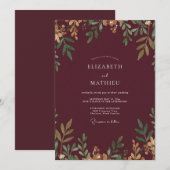 Cranberry Gold Leaf Hochzeit Einladung (Vorne/Hinten)