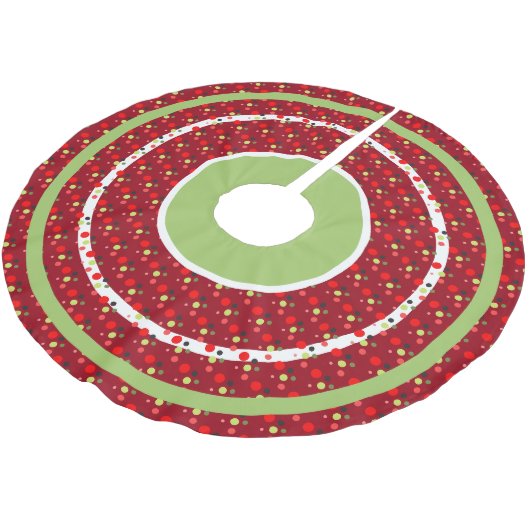 Cranberry Green Polka-dot Fun Christmas Tree Skirt Polyester Weihnachtsbaumdecke (Schrägansicht)