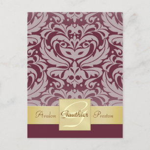 Cranberry Half Damask Gold Save the Date Postkarte