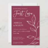 Cranberry Hand Drawn Botanical Just Love Wedding Einladung (Vorderseite)