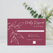 Cranberry Hand Drawn Foliage Wedding Response Card RSVP Karte (Stehend Vorderseite)