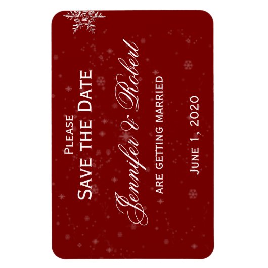 Cranberry-Hochzeit mit weißen Schneeflocken - das  Magnet (Vertikal)