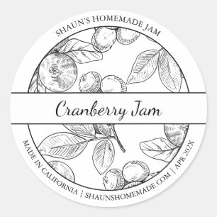 Cranberry-Jam-Label für Schwarz-Weiß-Sketch Runder Aufkleber