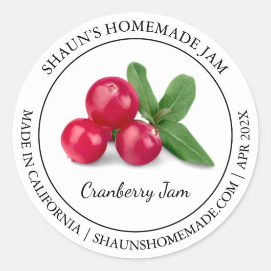 Cranberry Jam Modern Label Runder Aufkleber (Vorderseite)