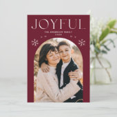 Cranberry Joyful Snowflake Arch Foto Feiertagskarte (Stehend Vorderseite)