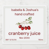 Cranberry Juice hausgemacht mit Liebe Alkoholflaschenetikett (Einzelnes Label)