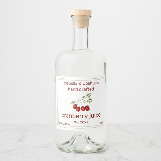 Cranberry Juice hausgemacht mit Liebe Alkoholflaschenetikett (Vorderseite)