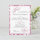 Cranberry Lace Religious Wedding Einladung (Stehend Vorderseite)