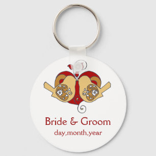 Cranberry Latte Camel Floral Birds Save the Date Schlüsselanhänger