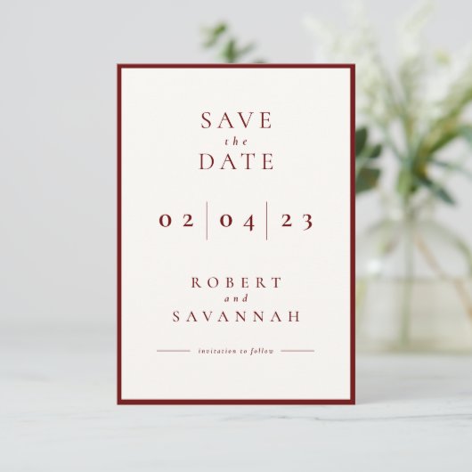 Cranberry Minimalistisch Save the Date Karte (Stehend Vorderseite)