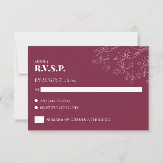 Cranberry Modern Floral Wedding RSVP (Vorderseite)
