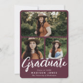 Cranberry Modern Script 4 Fotos Graduiertenparty Einladung (Vorderseite)