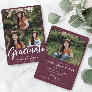 Cranberry Modern Script 4 Fotos Graduiertenparty Einladung