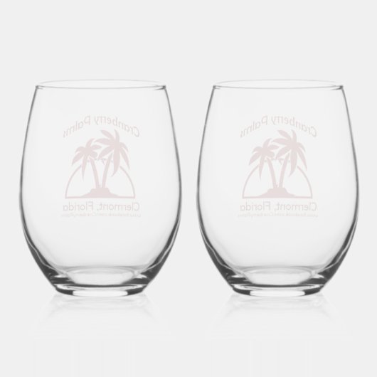 Cranberry Palms Stemless Wine Glasses Weinglas Ohne Stiel (Rückseite)