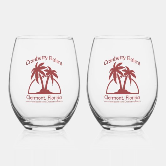 Cranberry Palms Stemless Wine Glasses Weinglas Ohne Stiel (Vorderseite)