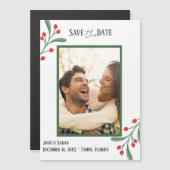 Cranberry Photo Holiday Save the Date Invitation  Magnetkarte (Vorne/Hinten)