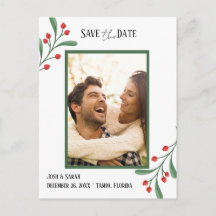 Cranberry Photo Holiday Save the Date Invitation 