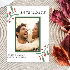 Cranberry Photo Holiday Save the Date Invitation  RSVP Karte