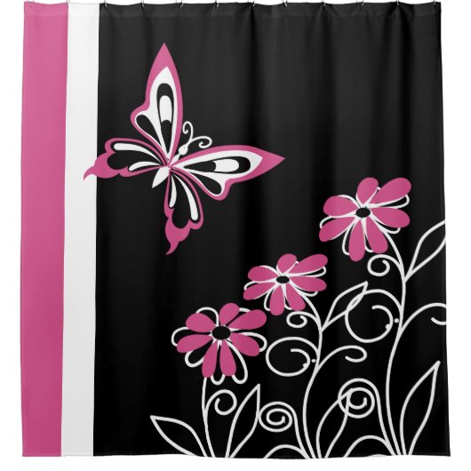Cranberry Pink Butterfly und Blume markieren Duschvorhang (Vorderseite)