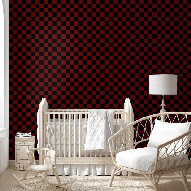 Cranberry Red and Black Checkerboard Pattern Tapete (Kinder)