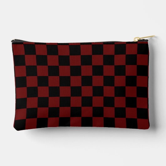 Cranberry Red and Black Checkerboard Pattern Zubehörtasche (Rückseite)