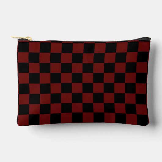 Cranberry Red and Black Checkerboard Pattern Zubehörtasche (Vorderseite)