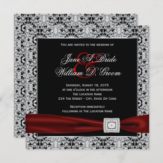 Cranberry Red and Black Wedding Einladung (Vorne/Hinten)