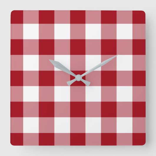 Cranberry Red and White Checked Gingham Pattern Quadratische Wanduhr (Vorderseite)