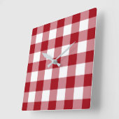 Cranberry Red and White Checked Gingham Pattern Quadratische Wanduhr (Winkel)