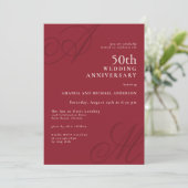Cranberry Red Elegant Monogram 50 Jahre Einladung (Stehend Vorderseite)