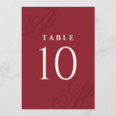 Cranberry Red Elegant Monogram Tischnummern (Rückseite)