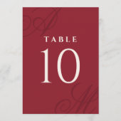 Cranberry Red Elegant Monogram Tischnummern (Vorderseite)