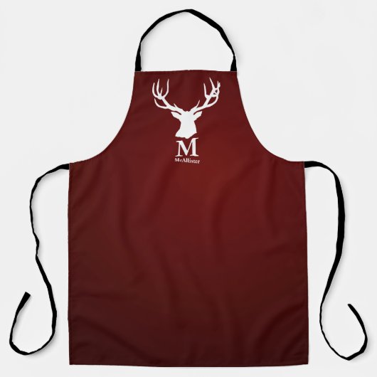 Cranberry Red Elk Buer Monogramm Familienname Schürze (Vorderseite)
