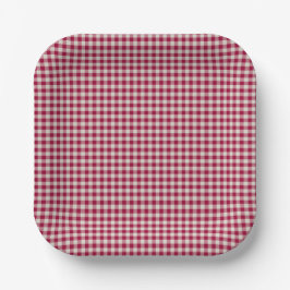 Cranberry Red Gingham Kariert Rustikaler Urlaub Pappteller