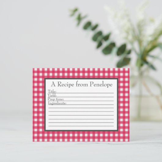 Cranberry Red Gingham Pattern Rezept Card Postkarte (Stehend Vorderseite)