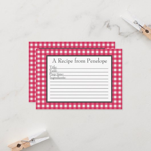 Cranberry Red Gingham Pattern Small Recicard Karte (Vorderseite/Rückseite Beispiel)