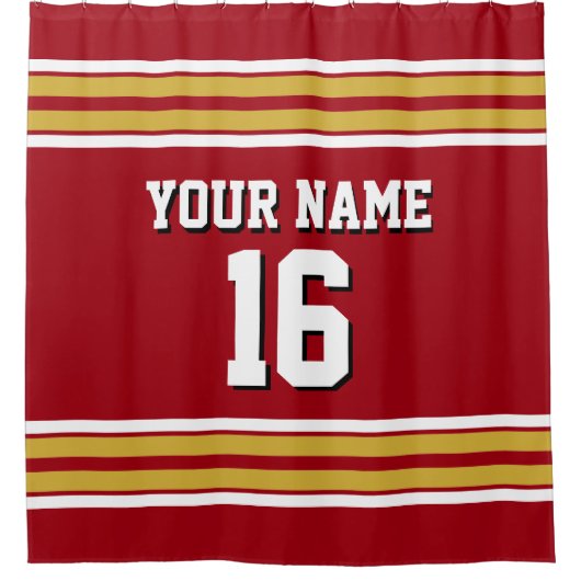 Cranberry Red Gold White Stripes Sports Jersey Duschvorhang (Vorderseite)