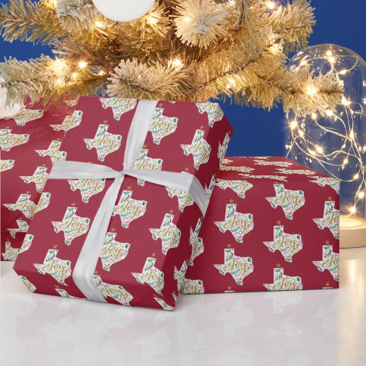 Cranberry Red Joy Holiday Blätter Texas Shape Geschenkpapier (Feiertage)