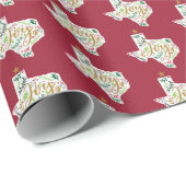 Cranberry Red Joy Holiday Blätter Texas Shape Geschenkpapier (Rolleneckpunkt)