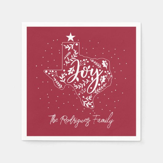 Cranberry Red Joy Holiday Blätter Texas Shape Serviette (Vorderseite)