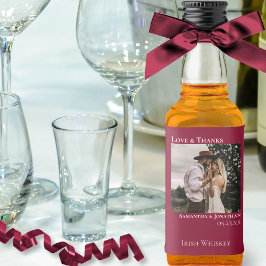 Cranberry Red Liebe & Danke Wedding Foto Mini Alkoholflaschenetikett