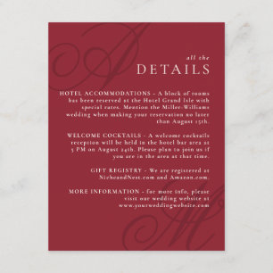 Cranberry Red Modern Edge Elegante Monogram Detail Begleitkarte
