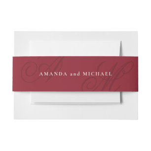 Cranberry Red Modern Edge Elegante Monogram Weddin Einladungsbanderole