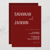 Cranberry Red Modern Elegant Wedding Invitation Einladung (Vorne/Hinten)