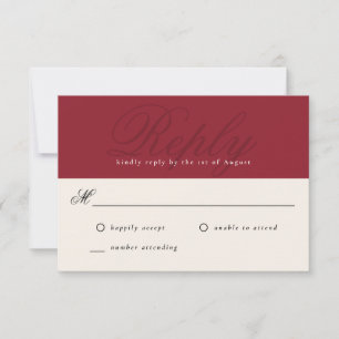 Cranberry Red Modern Elegante Minimal Mongram UAWG RSVP Karte