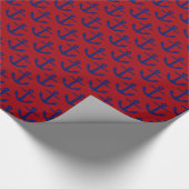 Cranberry Red, Navy Blue Anchors Pattern Geschenkpapier (Ecke)
